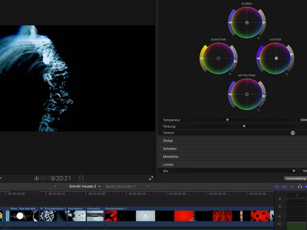 Video Workshops & Beratung 3 Screenshot eines Videoschnittprogramms aus den 52° Film Video-Workshops Hannover zum Thema Postproduktion.